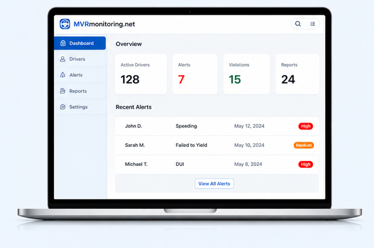 MVR monitoring dashboard displayed on a laptop